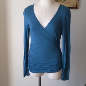 Calvin Klein teal faux wrap top S